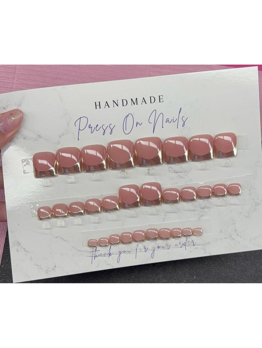 Toe press on nails chrome french tips nude handmade custom